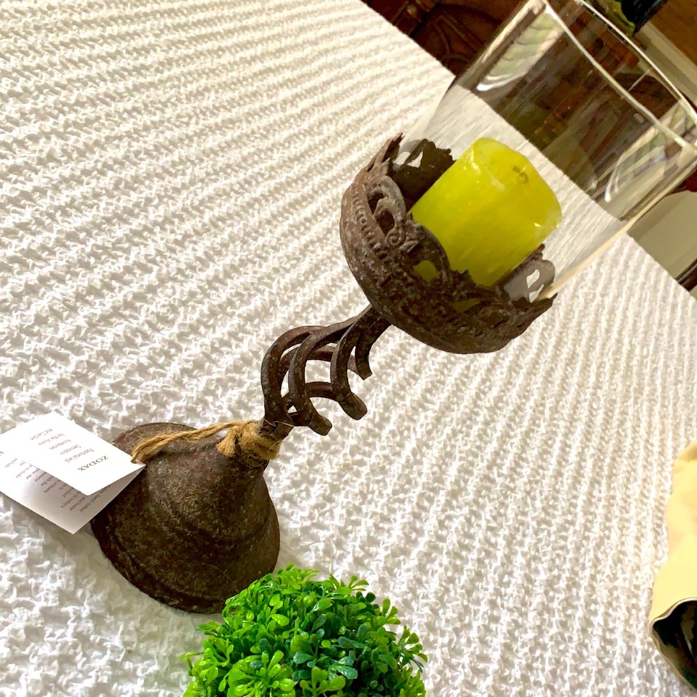 Rustic Metal Candle Holder with glass shade